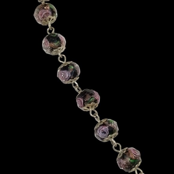 Lampwork Rose Bead Necklace Pink Roses in Sparkly Faceted Glass Beads - Picture 13 of 16